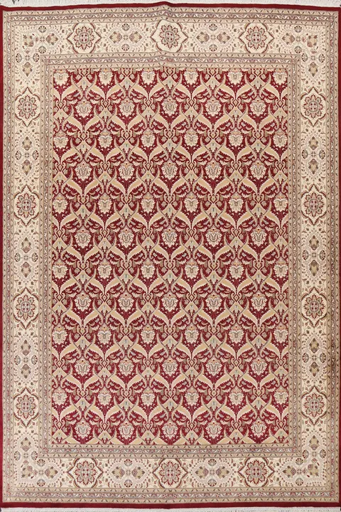 Vintage-Style Oriental Rug with Classic Red and Beige Motifs 8x10