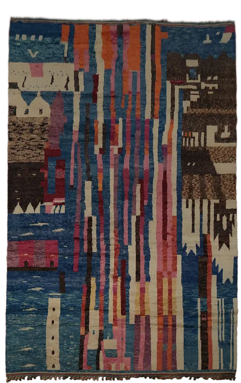 Abstract Multicolor Moroccan Large Rug 12x19 for Modern Living Spaces