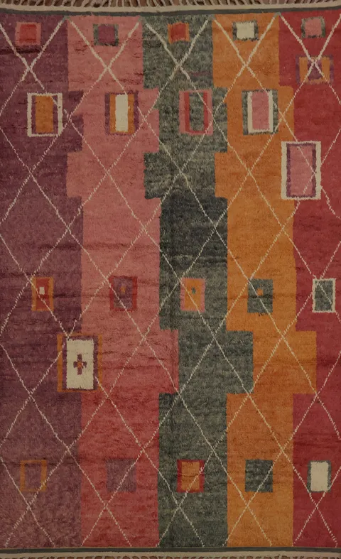 Vibrant Moroccan Wool Area Rug 8x11 with Bold Warm Color Palette