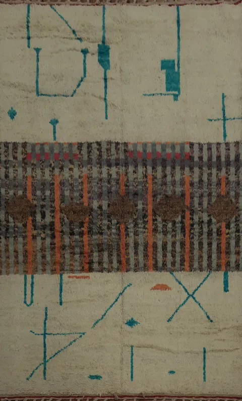 Moroccan Wool Area Rug 7x11 in Muted and Earthy Color Palette