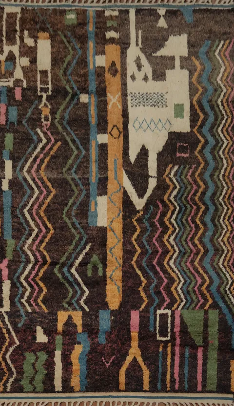 Colorful Ethnic Design Woolen Moroccan Wool Area Rug 7x11
