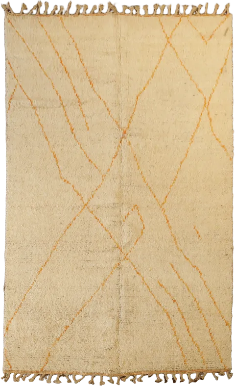 Contemporary Moroccan Rug in Soft Beige with Abstract Orange Patterns 5'x8'