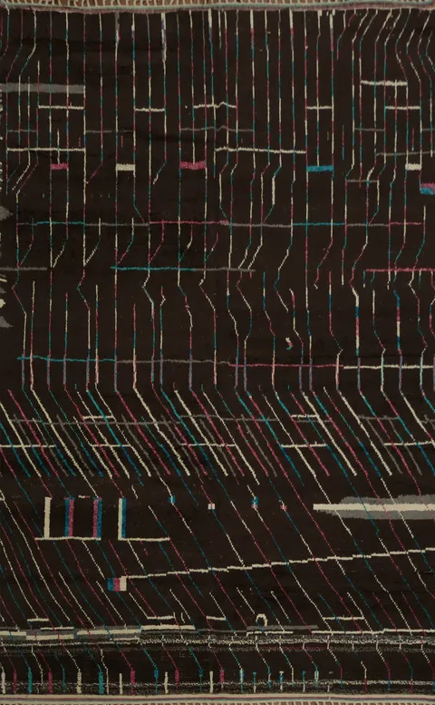 Dark Moroccan Large Rug 10x15 with Colorful Linear Geometric Design