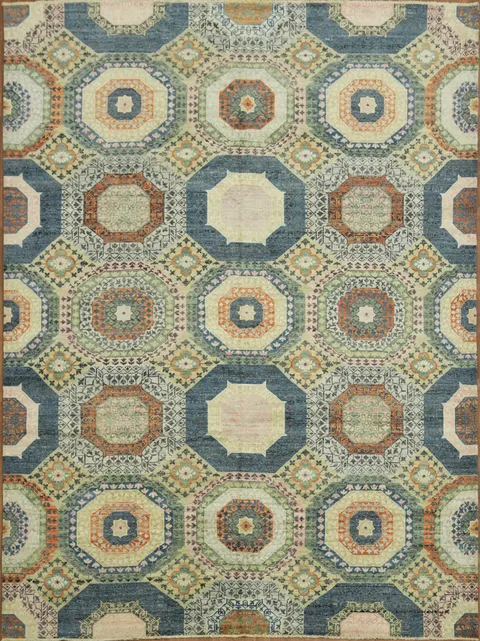 Rich Patterns Mamluk Khotan Octagonal Motifs Rug 9x12