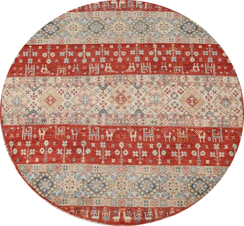 Wool Round Kazak Oriental Area Rug 7x7