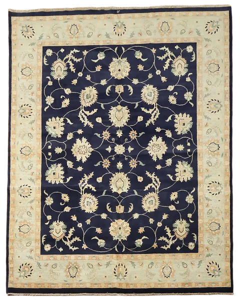 Elegant Floral Patterns on Navy Blue Traditional Rug 8x10