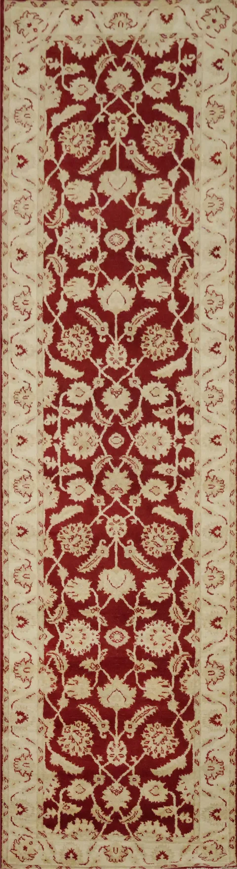 Luxurious Red Runner Rug with Traditional Floral Design 3'x10'