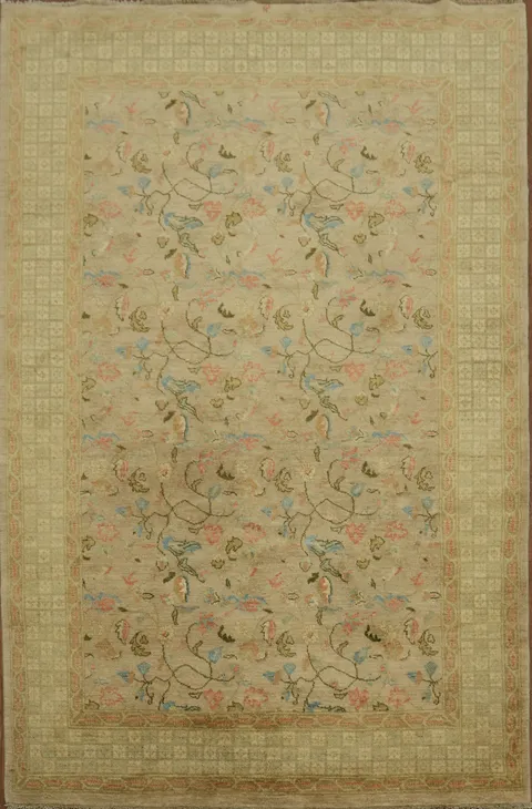 Sophisticated Floral Beige Peshawar Area Rug for Refined Living Spaces 6x9