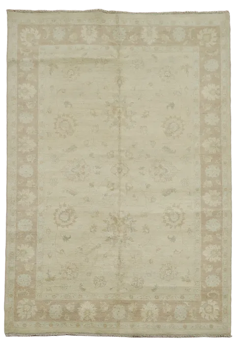 Classic Beige Rug Featuring Subtle Traditional Floral Accents 6'x8'
