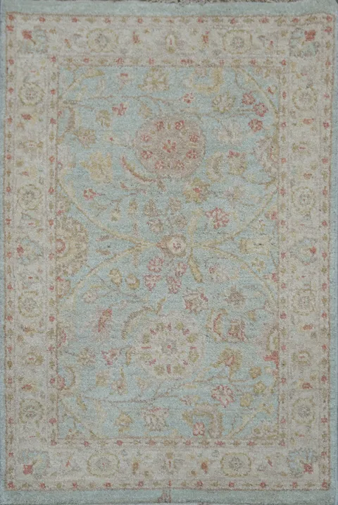 Muted Blue Peshawar Pakistani Foyer Rug in Pastel Hues 2x3 ft