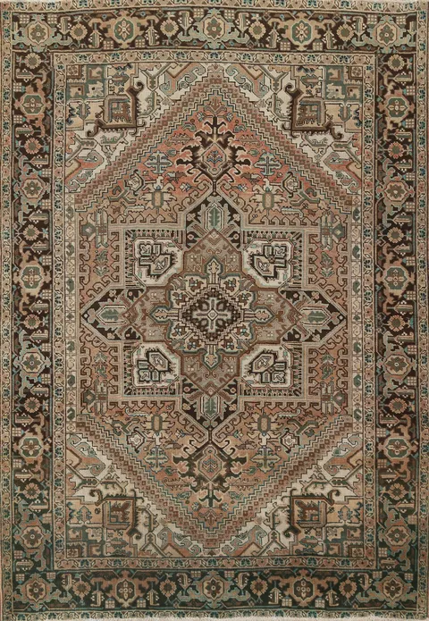 Distressed Geometric Heriz Persian Area Rug 7x9