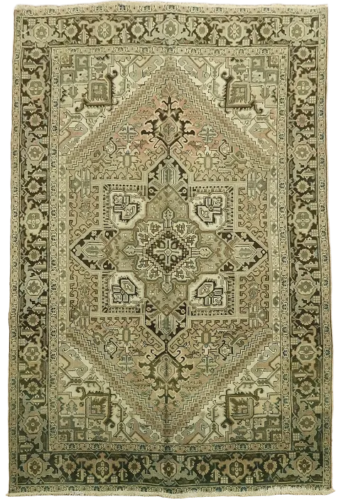 Distressed Geometric Heriz Persian Area Rug 7x9