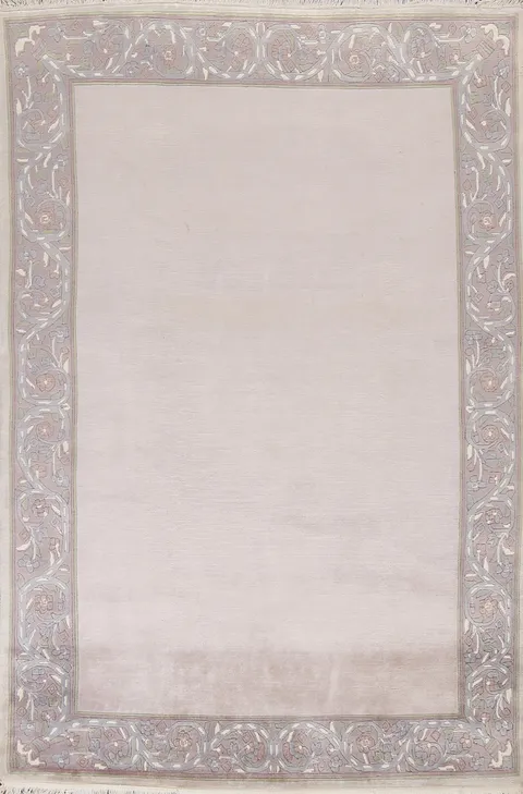 Bordered Nepal Tibetan Wool Area Rug 5x8