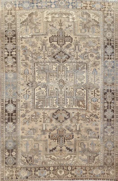 Vintage Geometric Heriz Persian Area Rug 8x11