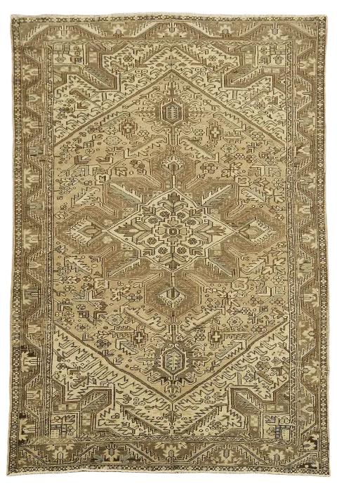 Vintage Beige and Brown Heriz Persian Rug with Traditional Geometric Patterns 8'x11'