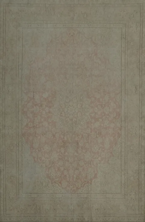 Subtle Beige and Pink Distressed Kerman Persian Rug 10x13