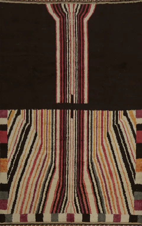 Handcrafted Wool Moroccan Area Rug 9x12 with Artistic Stripe Motifs