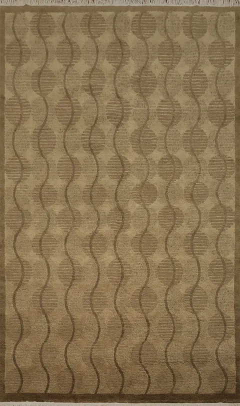 Contemporary Tan Nepalese Rug with Flowing Wave Design 6x10