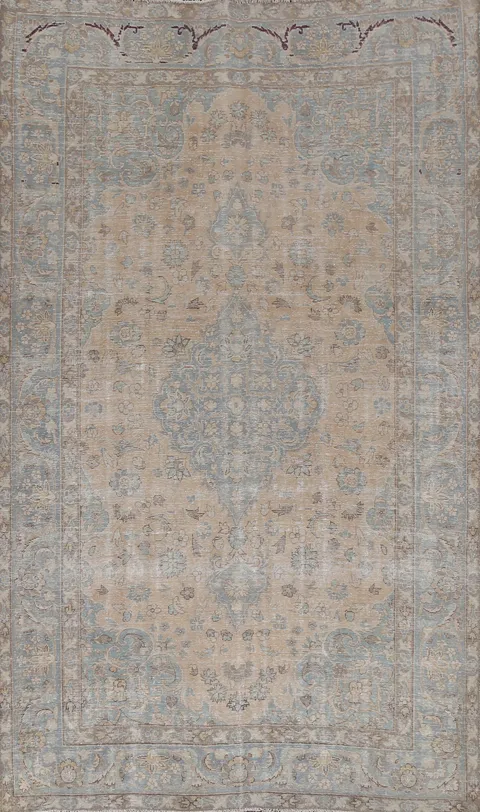 Muted Distressed Mashad Persian Area Rug 7x10
