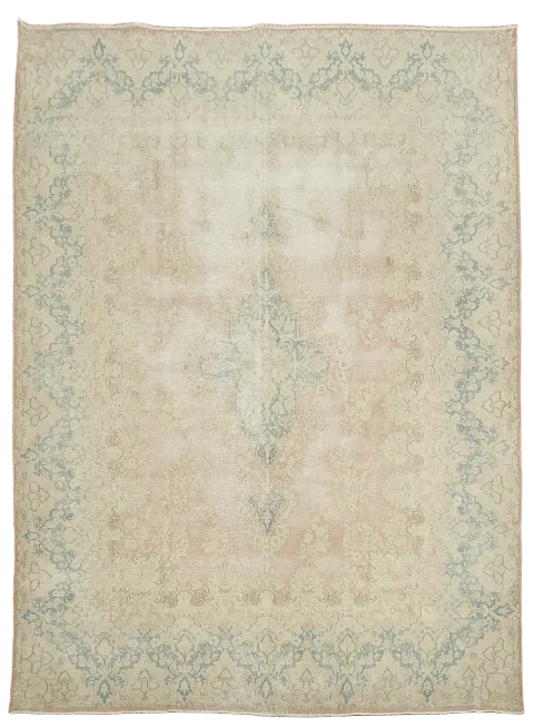 Muted Pale Pink Distressed Vintage Kerman Persian Area Rug 10x13