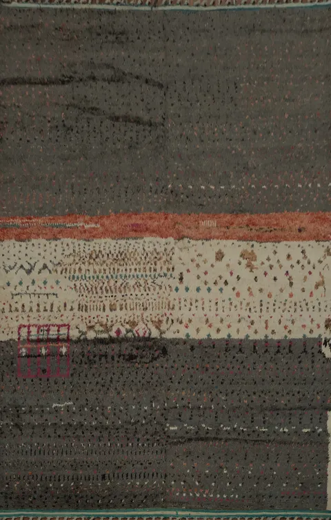 Rustic Handcrafted Moroccan Area Rug 9x13 Features Unique Textured Strips