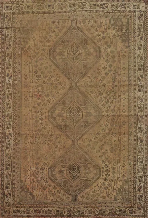 Antique Tribal Muted Color Shiraz Persian Area Rug 6'x9'