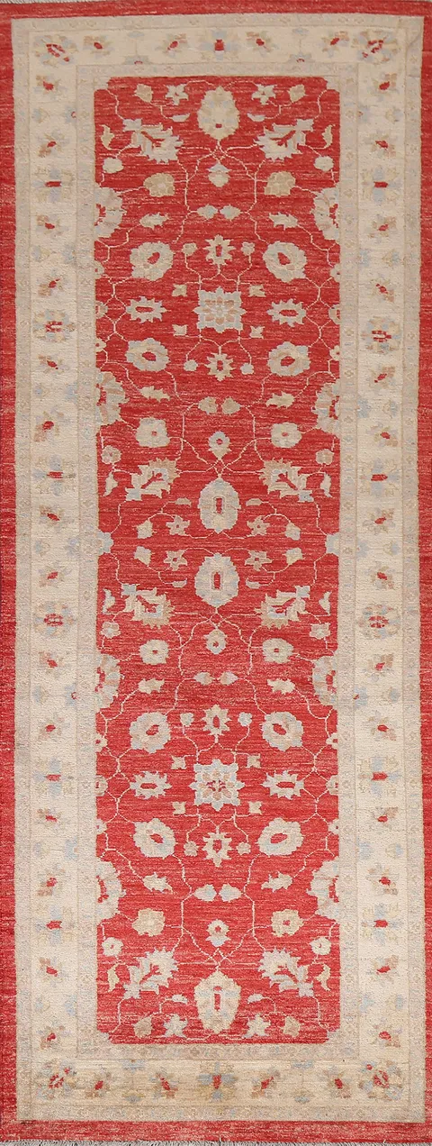 Vegetable Dye Red Peshawar Wool Runner Rug 3x9