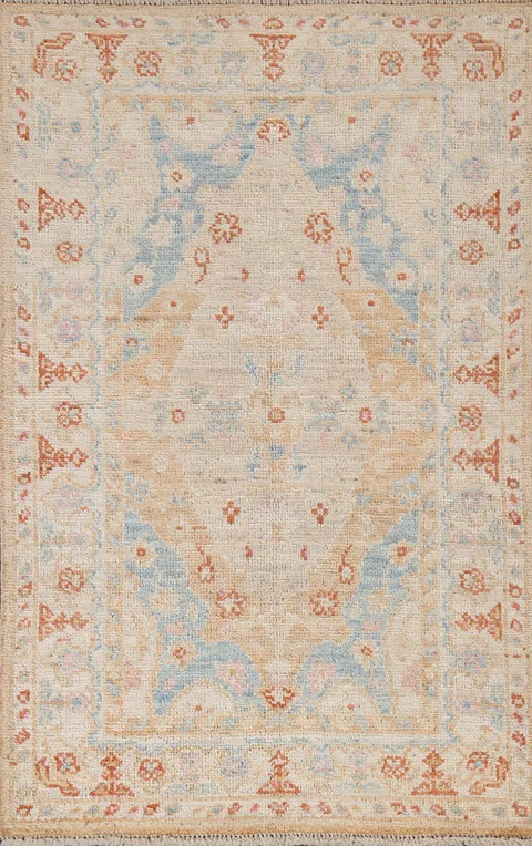 Vegetable Dye Handmade Oushak Turkish Wool Rug 3x5