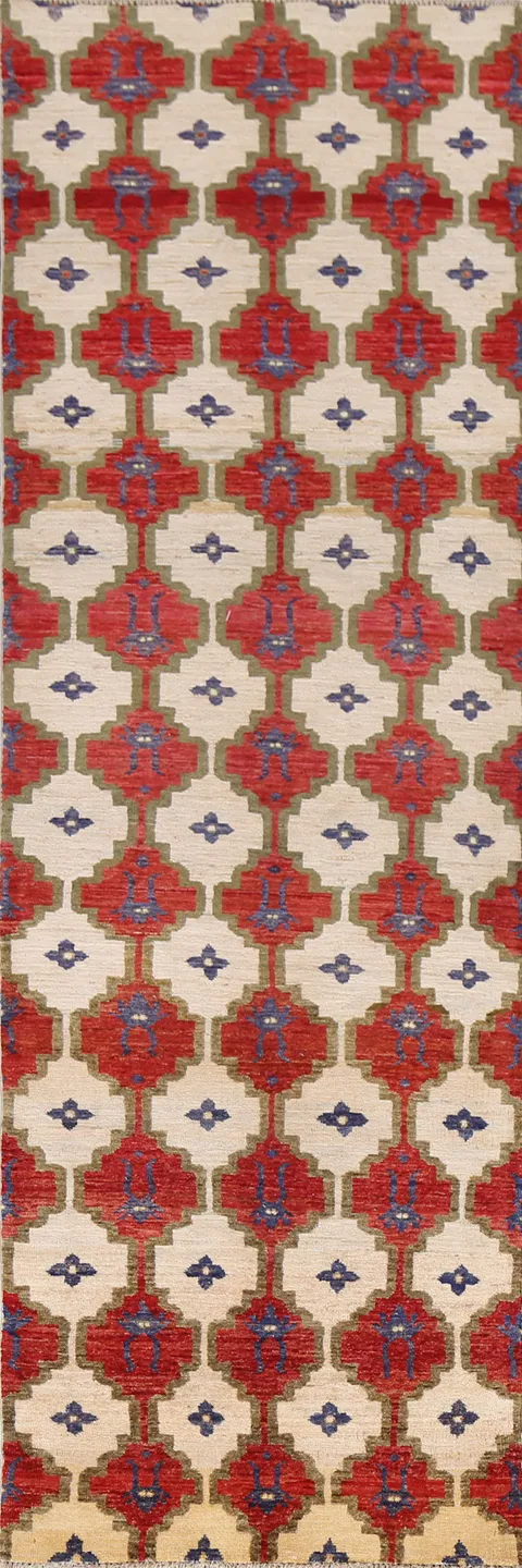 Geometric Gabbeh Kashkoli Wool Runner Rug 3x9