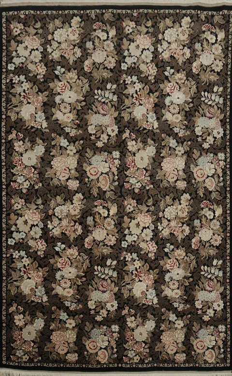 Black Floral Aubusson Area Rug 6x10