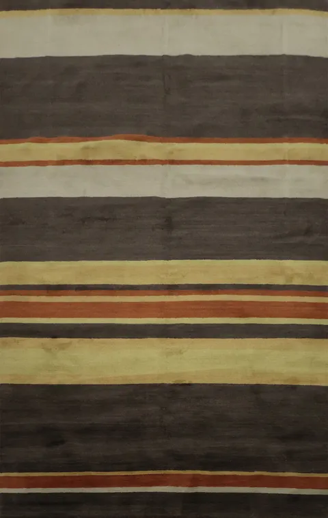 Contemporary Striped Nepalese Wool Area Rug 6x9