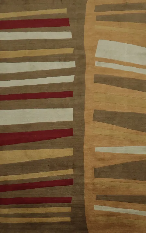 Earth-Toned Linear Pattern Rug with Bold Red Stripes 6x9
