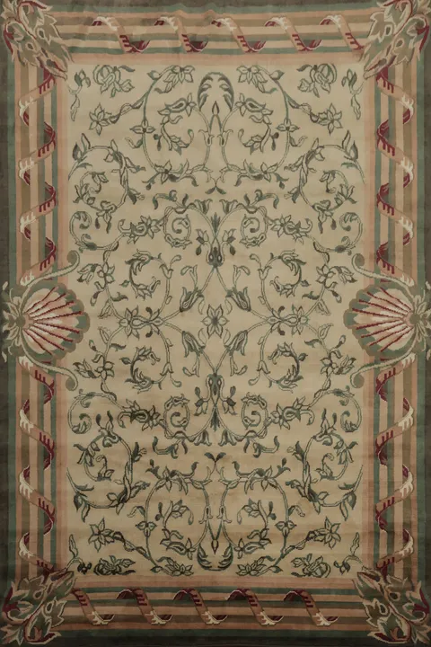 Traditional Nepalese Ornate Border Rug for Classic Home Interiors 9x12