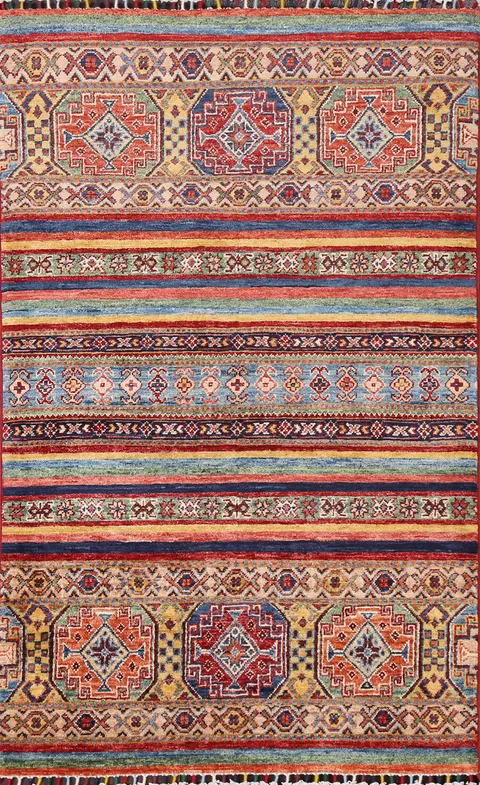 Vegetable Dye Tribal Kazak Wool Handmade Rug 3x5