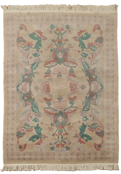 Artistic Nepalese Beige Rug with Delicate Floral Embellishments 5x7 ft