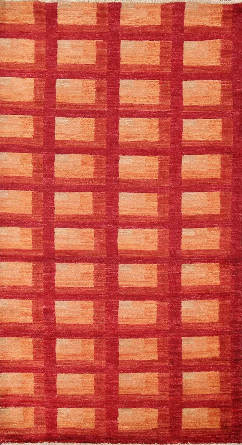 Geometric Red Gabbeh Kashkoli Handmade Rug 3x6