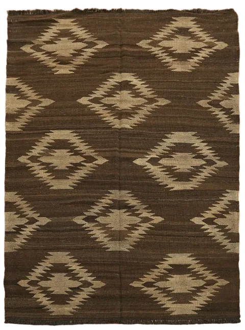Natural Dye Brown Kilim Wool Area Rug 5x7