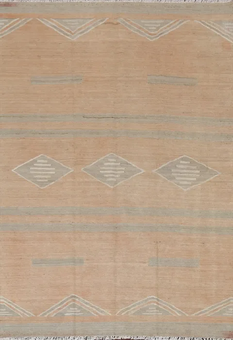 Natural Dye Geometric Kilim Wool Area Rug 5x6