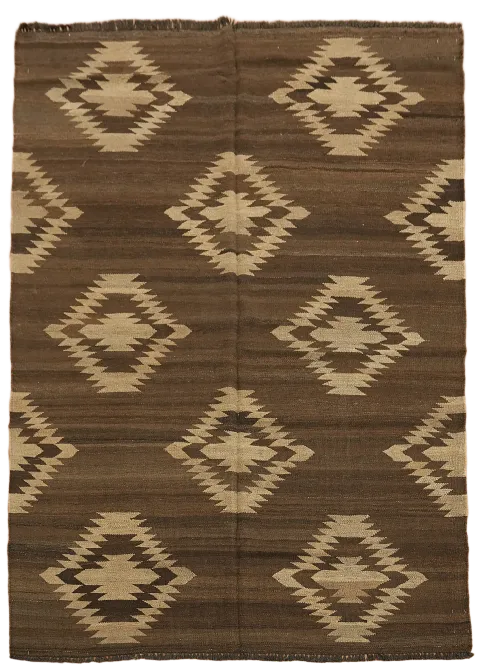 Brown Natural Dye Kilim Wool Area Rug 5x7