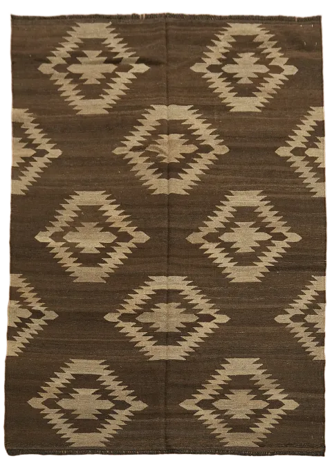 Earth-Tone Natural Dye Kilim Wool Area Rug 5x7