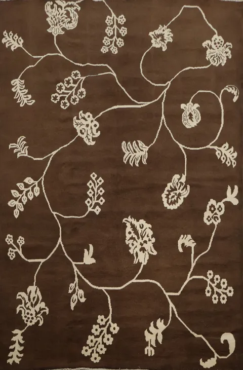 Nature Print Dark Brown Floral Area Rug 6x8
