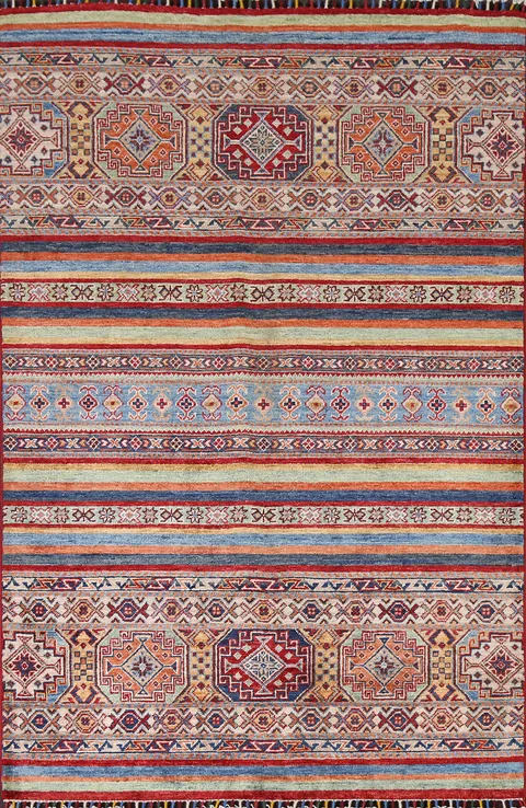 Vegetable Dye Kazak Oriental Area Rug 4x6