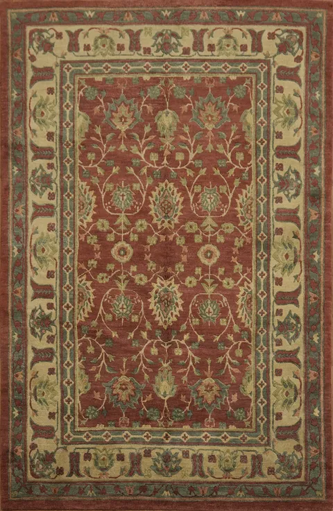 Luxurious Red Area Rug with Elegant Floral and Border Patterns 6x9