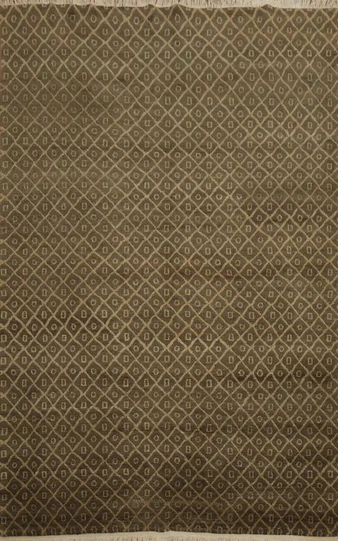 Nepalese Diamond-Pattered Artisanal Living Area Rug 6x9