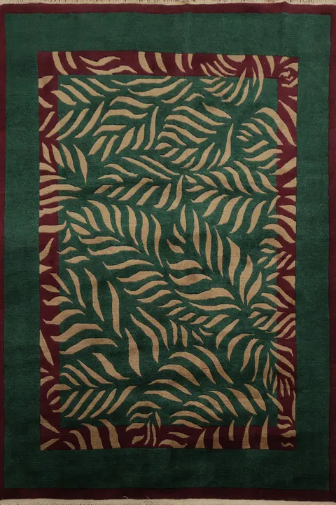 Vegetable Dye Green Nepalese Wool Area Rug 6x7