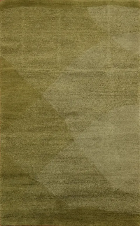 Modern Olive Green Nepalese Rug with Subtle Geometric Patterns 3x5 ft