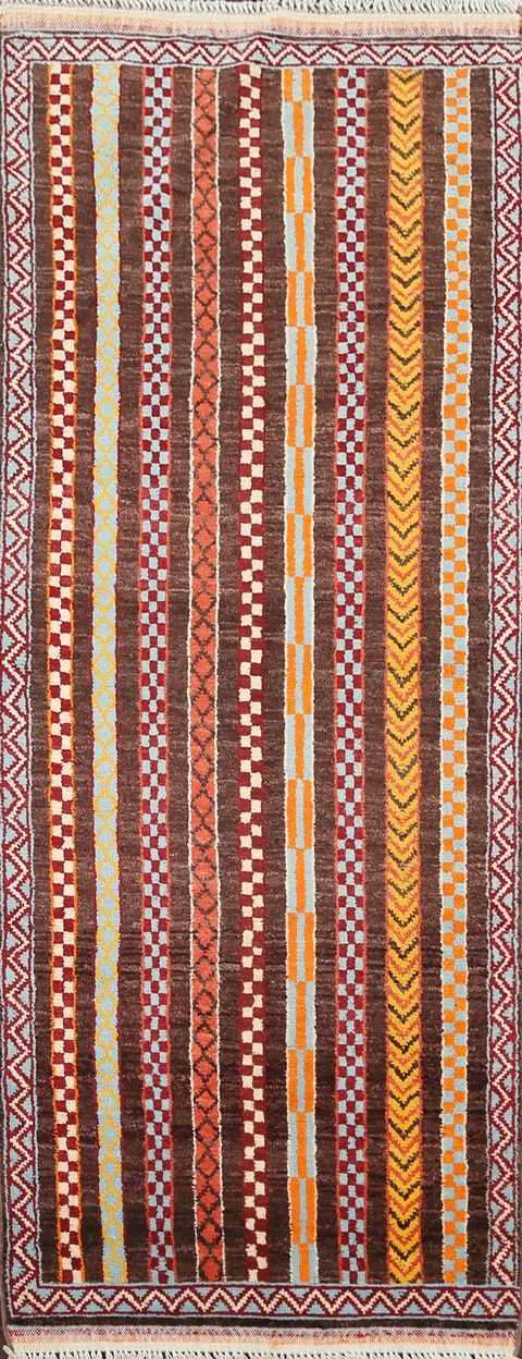Vegetable Dye Striped Moharramat Wool Runner Rug 2x6