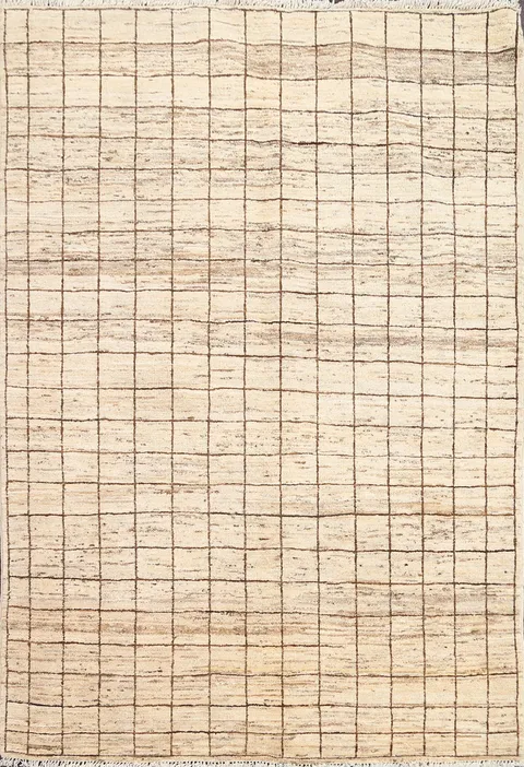 Checkered Gabbeh Kashkoli Wool Area Rug 4x6