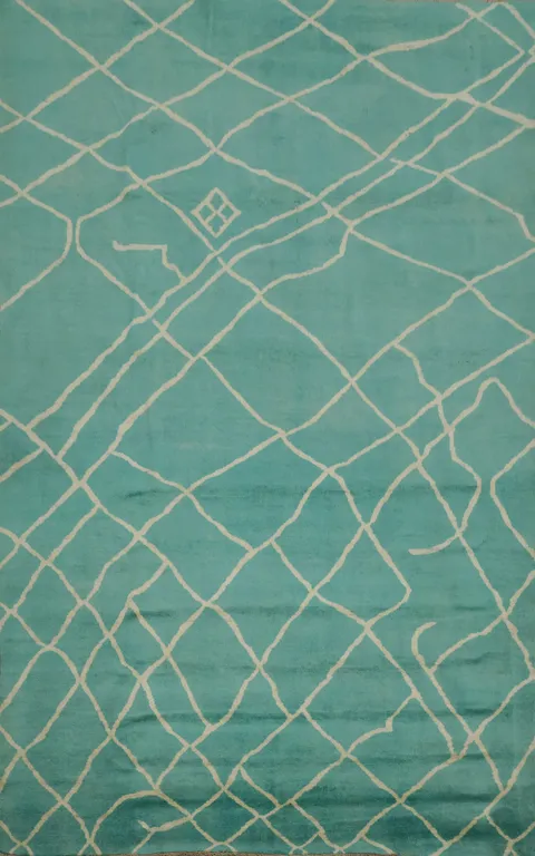 Elegant Turquoise Moroccan Rug with Modern Geometric Pattern 6x8