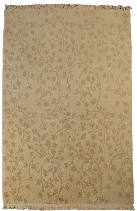 Chic Beige Nepalese Area Rug with Elegant Leaf and Vine Design 6x9